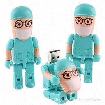 Doctor cartoon-shaped USB flash drives, 64MB to 128GB memory capacity